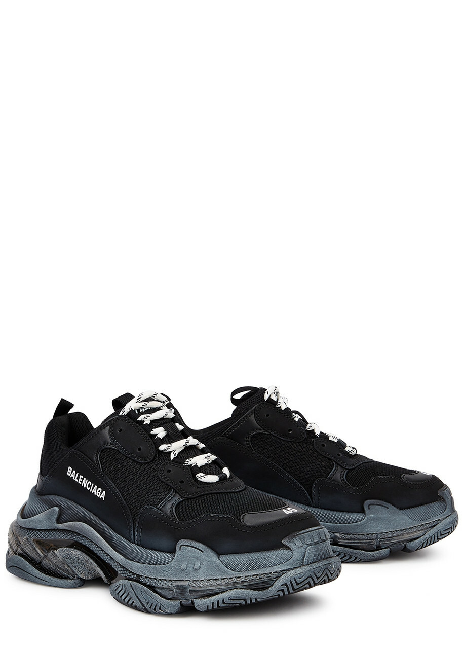 Balenciaga Triple S Black Panelled Sneakers, Sneakers, Black, Mesh