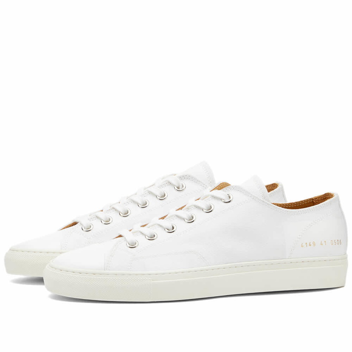 Photo: Woman by Common Projects Women's Tournament Canvas Low Sneakers in White