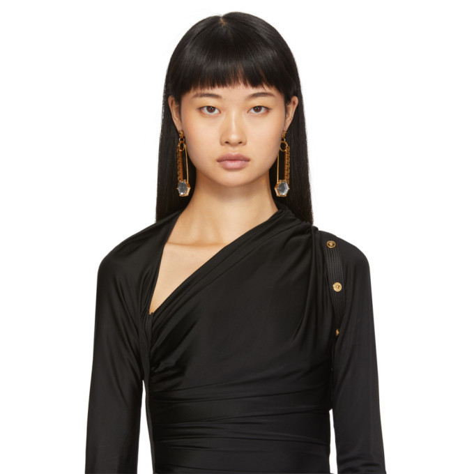 Versace Gold Safety Pin Earrings Versace