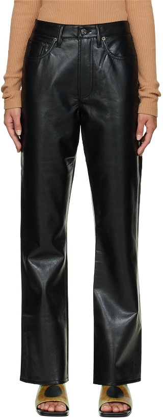 Photo: AGOLDE Black Recycled Leather Relaxed Boot Trousers