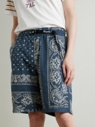 KAPITAL - Straight-Leg Belted Bandana-Print Patchwork Cotton-Twill Shorts - Blue