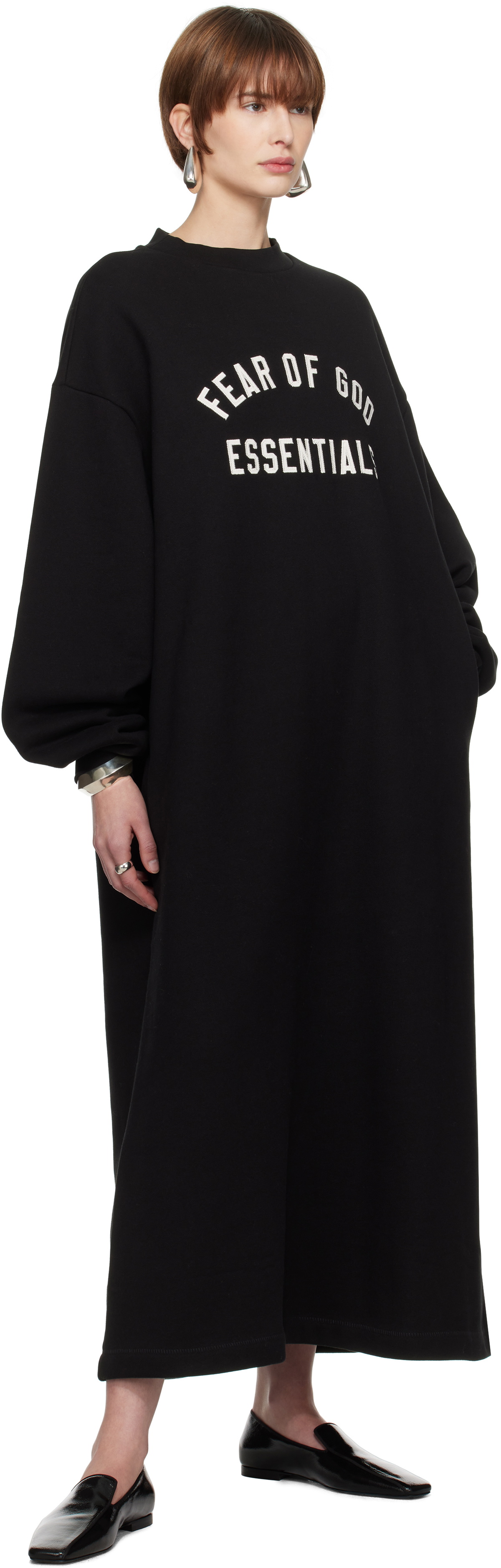 Fear of God ESSENTIALS Black Fleece Crewneck Midi Dress