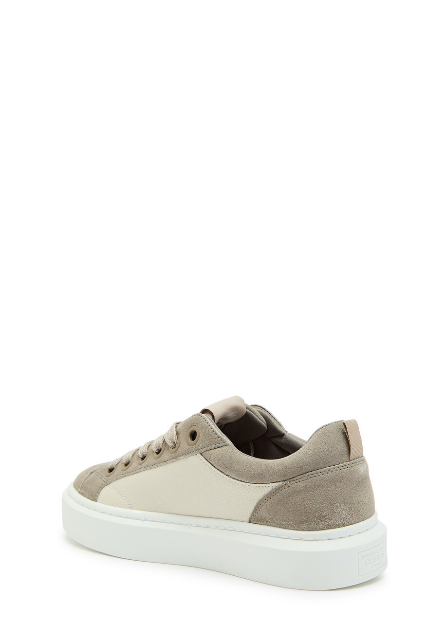 Cleens Ace Chevron-knit Suede Sneakers Taupe