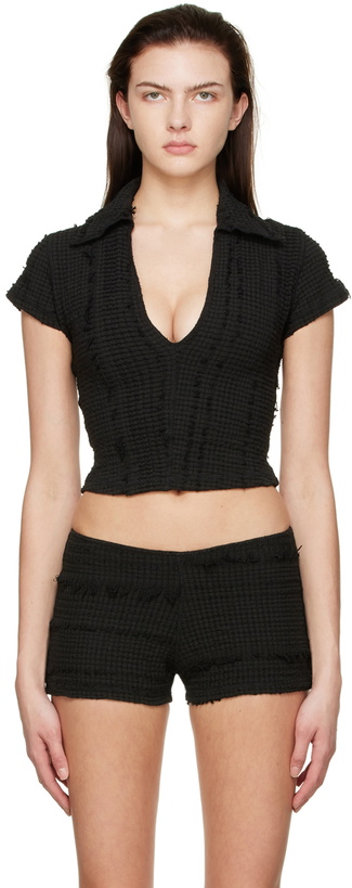 Photo: Luna Del Pinal Black Stretch Weave Polo
