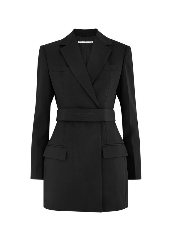 Photo: Alexander Wang Belted Wool Mini Blazer Dress Black