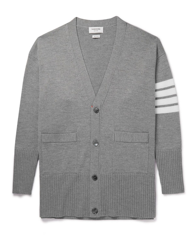 Photo: Thom Browne - Striped Merino Wool Cardigan - Gray