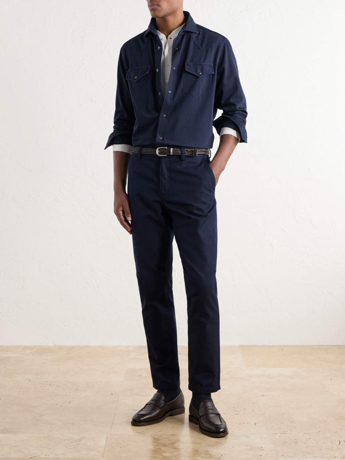 Brunello Cucinelli - Cotton-Canvas Western Shirt - Blue