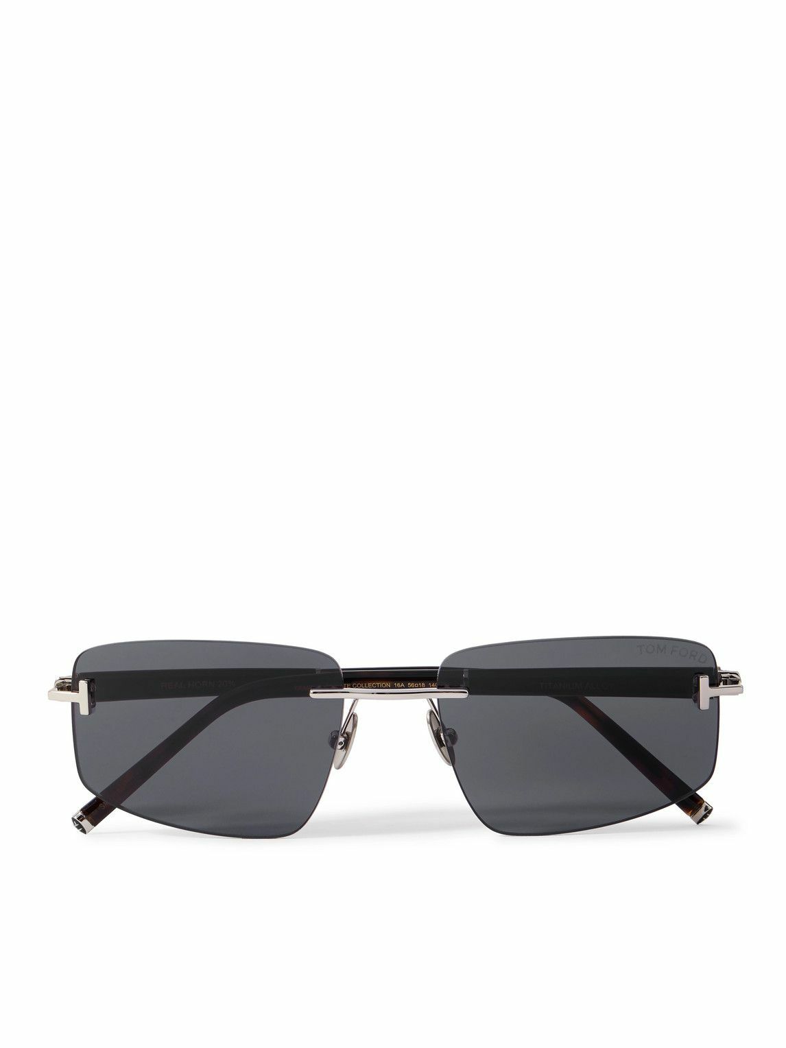 TOM FORD - Rimless Rectangular-Frame Silver-Tone Horn and Tortoiseshell Acetate Sunglasses