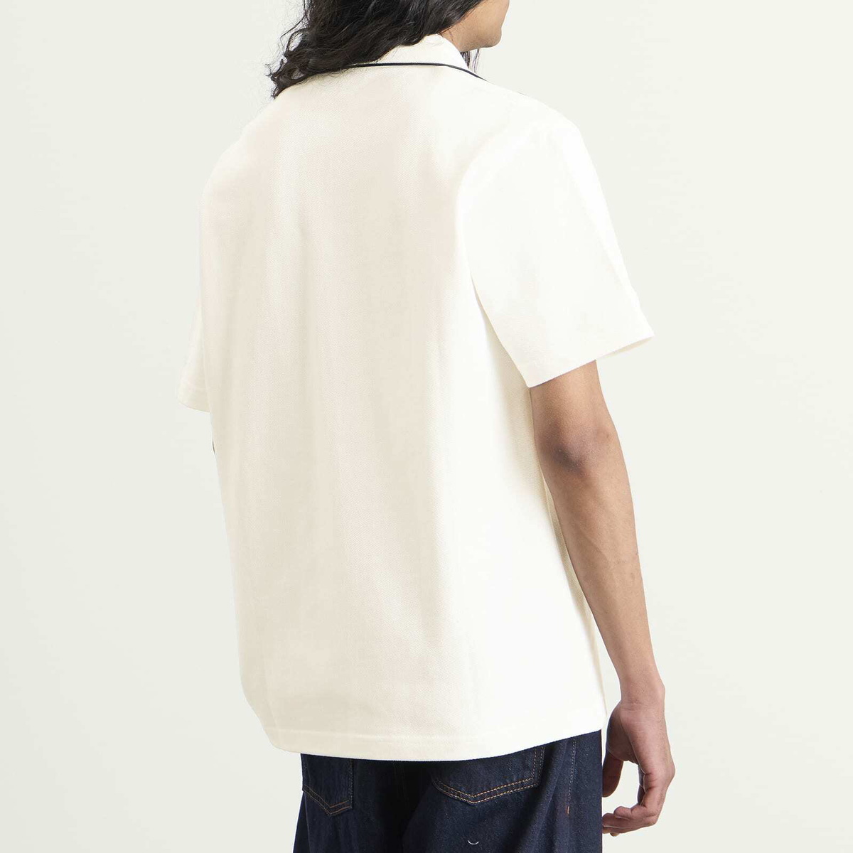 Drôle de Monsieur Men's Open Collar Polo Shirt in Off White