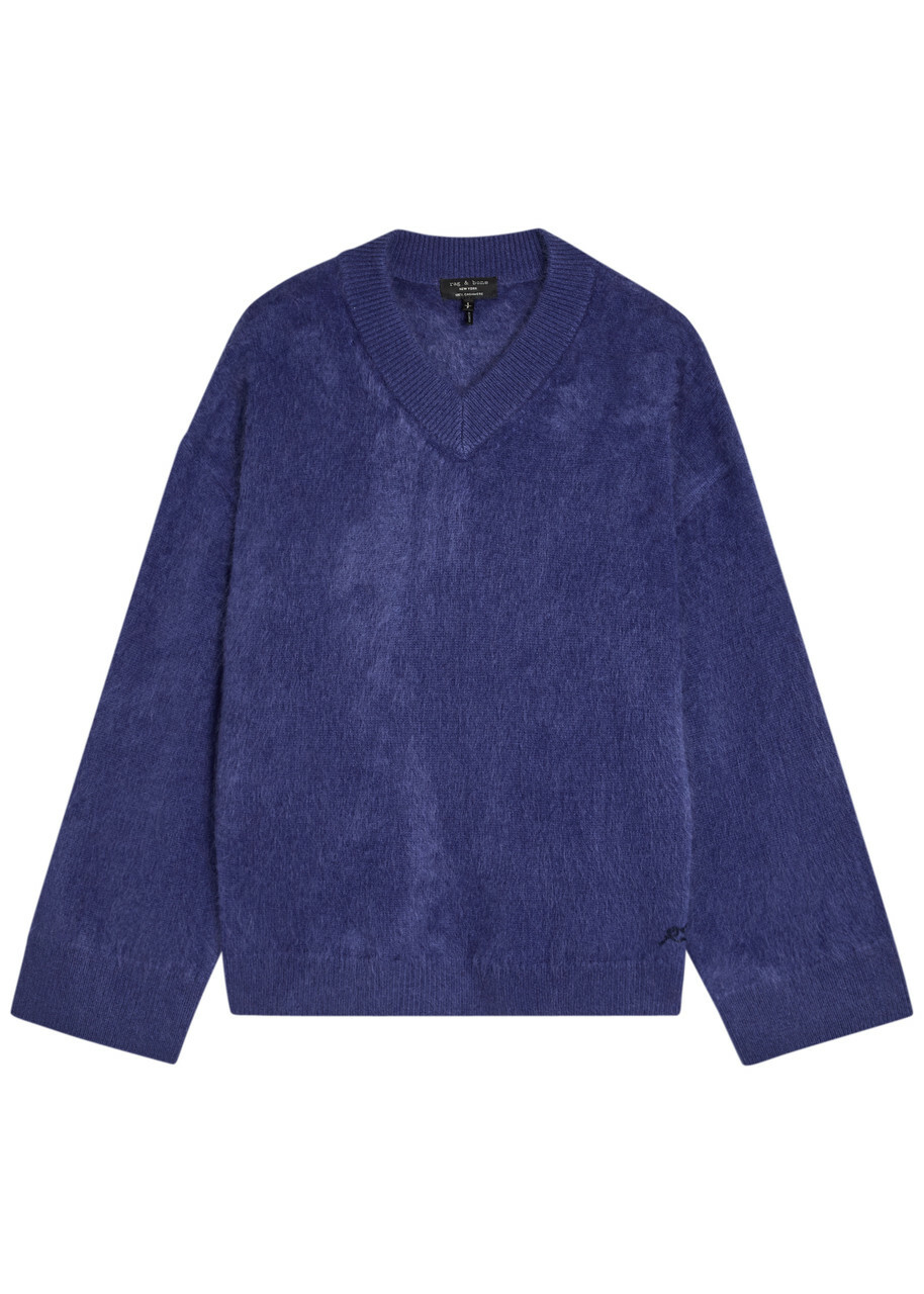 Rag & Bone Jada V-neck Brushed Cashmere Jumper Blue