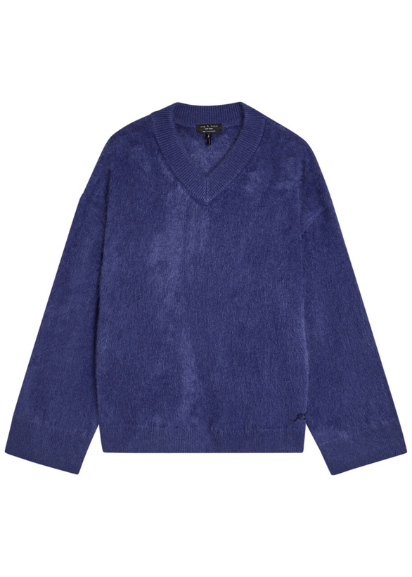 Photo: Rag & Bone Jada V-neck Brushed Cashmere Jumper Blue