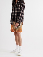 AMIRI - Leather-Trimmed Tie-Dyed Fleece Drawstring Shorts - Brown