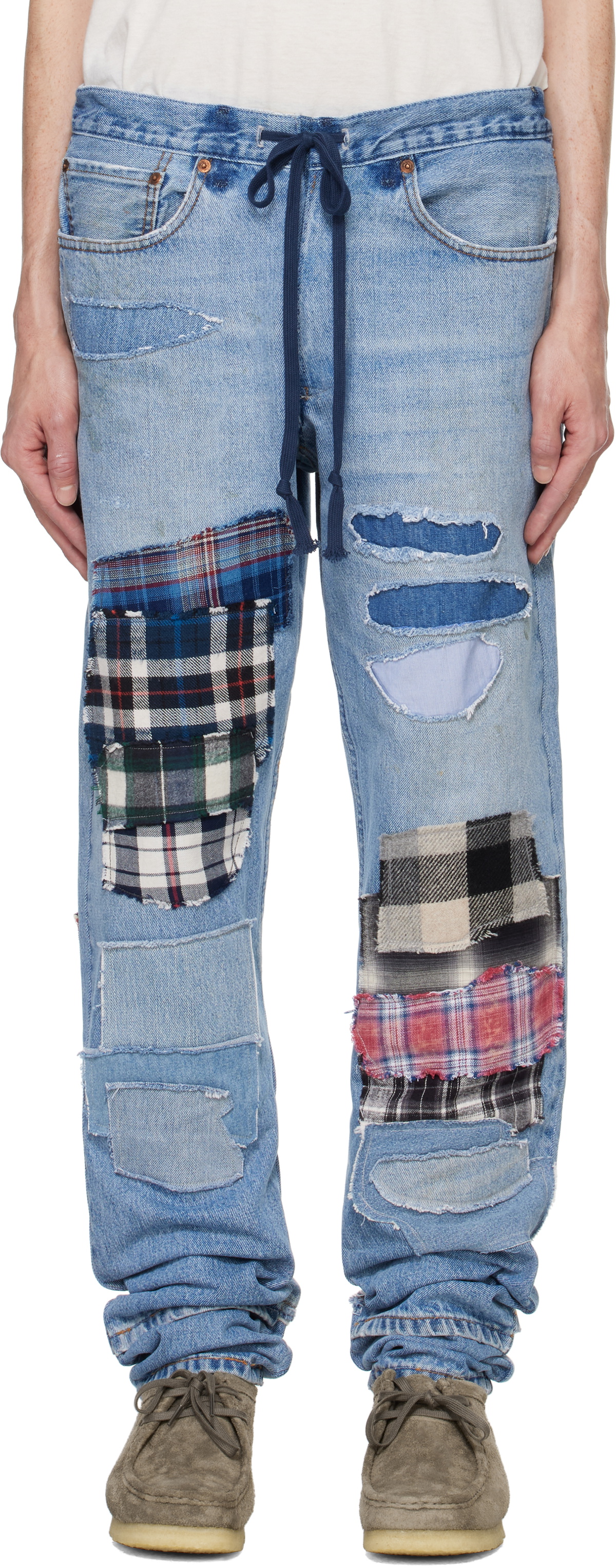 Greg Lauren Blue 34 Patchwork Denim Lounge Jeans