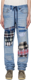 Greg Lauren Blue 34 Patchwork Denim Lounge Jeans