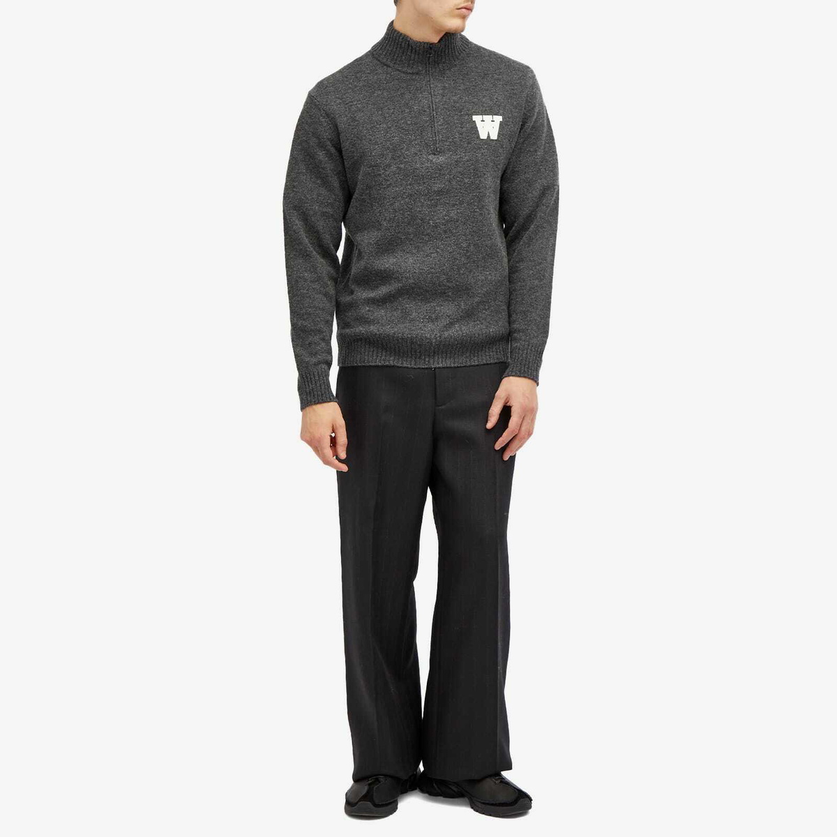 Wood Wood Men's AA Half Zip Knit in Charcoal