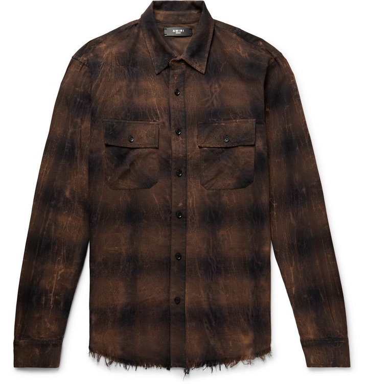 Photo: AMIRI - Distressed Printed Cotton-Flannel Shirt - Brown