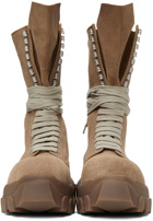 Rick Owens Taupe Lace-Up Tractor Boots