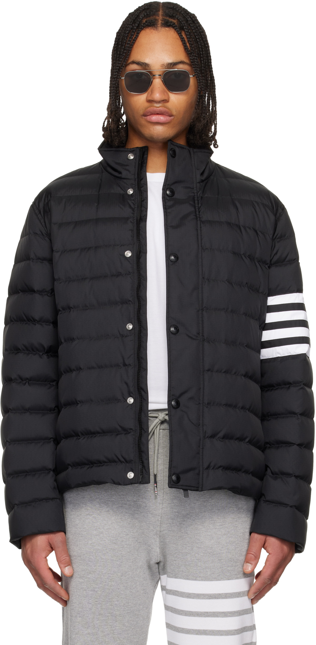 Thom Browne Black Shiny Ripstop 4-Bar Lightweight Down Jacket