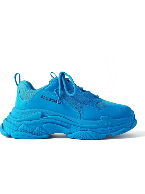Photo: Balenciaga - Triple S Mesh and Faux Leather Sneakers - Blue