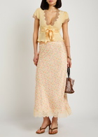 Rixo Daniela Lace-trim Silk top Yellow