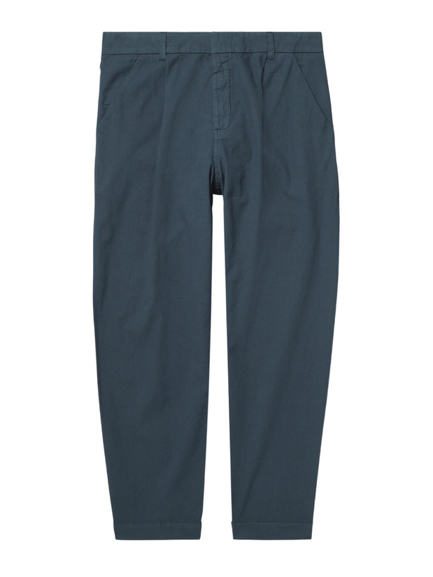 Photo: Folk - Assembly Straight-Leg Pleated Striped Cotton Suit Trousers - Blue