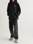 Balenciaga - Oversized Distressed Logo-Embroidered Cotton-Jersey Hoodie - Black