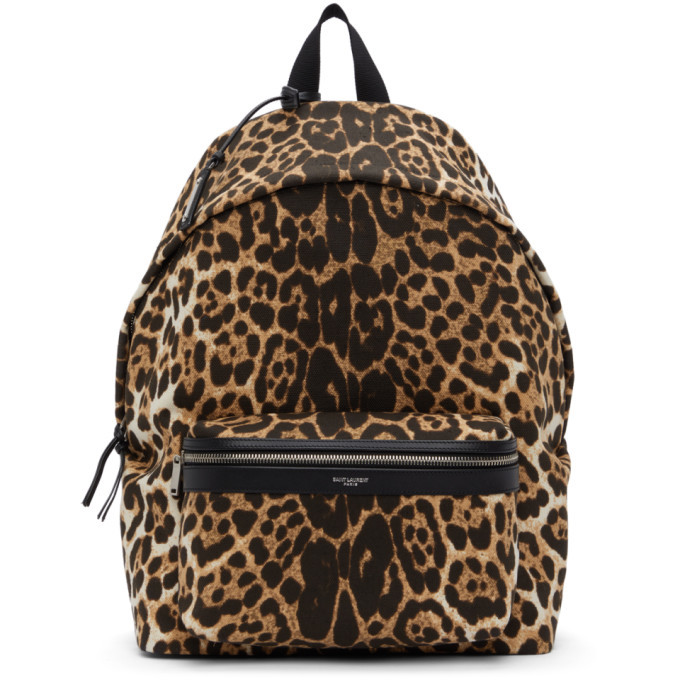 Saint Laurent Beige and Black Leopard Print City Backpack  display picture 1
