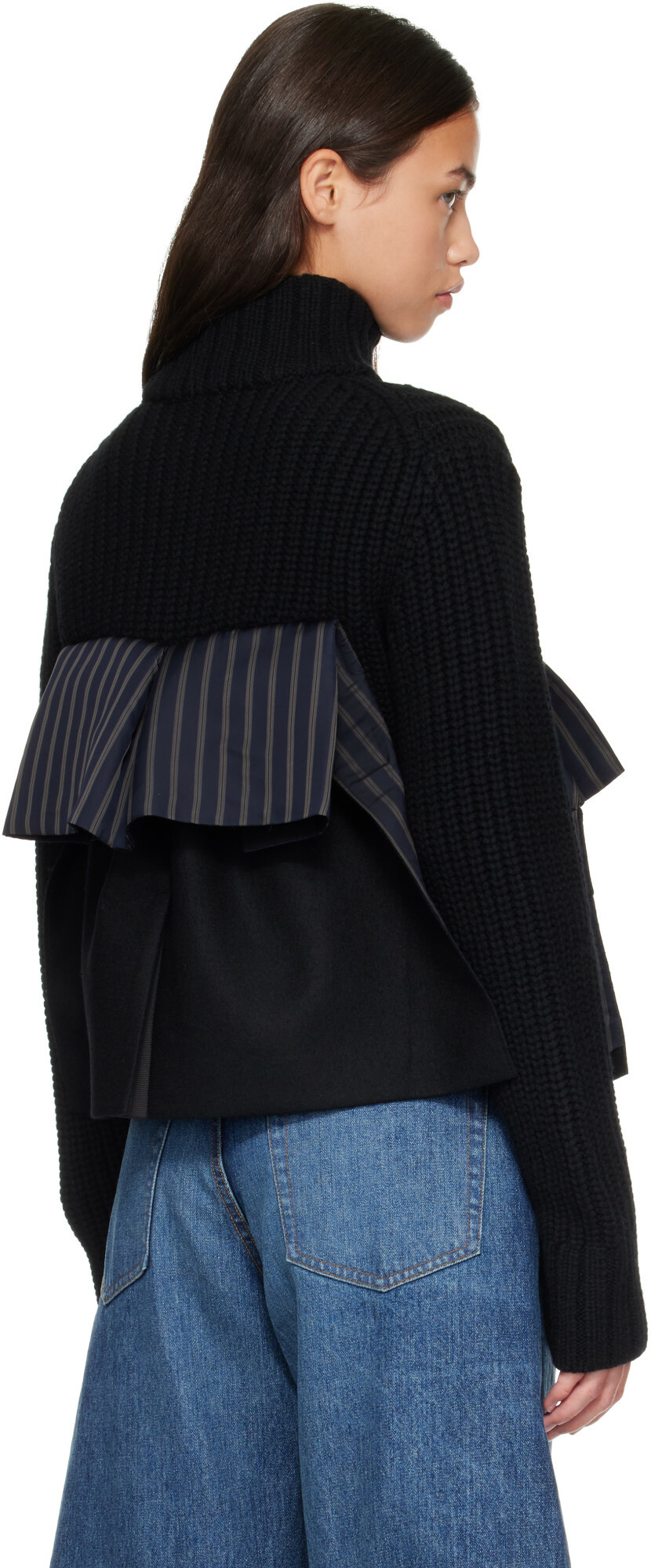 sacai Black Wool Melton x Wool Knit Blouson Jacket