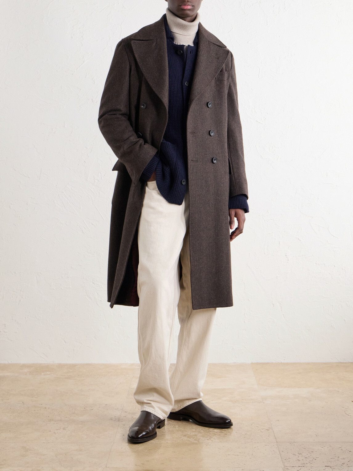 Rubinacci - Double-Breasted Herringbone Virgin Wool Twill Coat - Brown