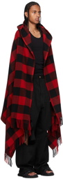 Balenciaga Black & Red Hooded Blanket Coat