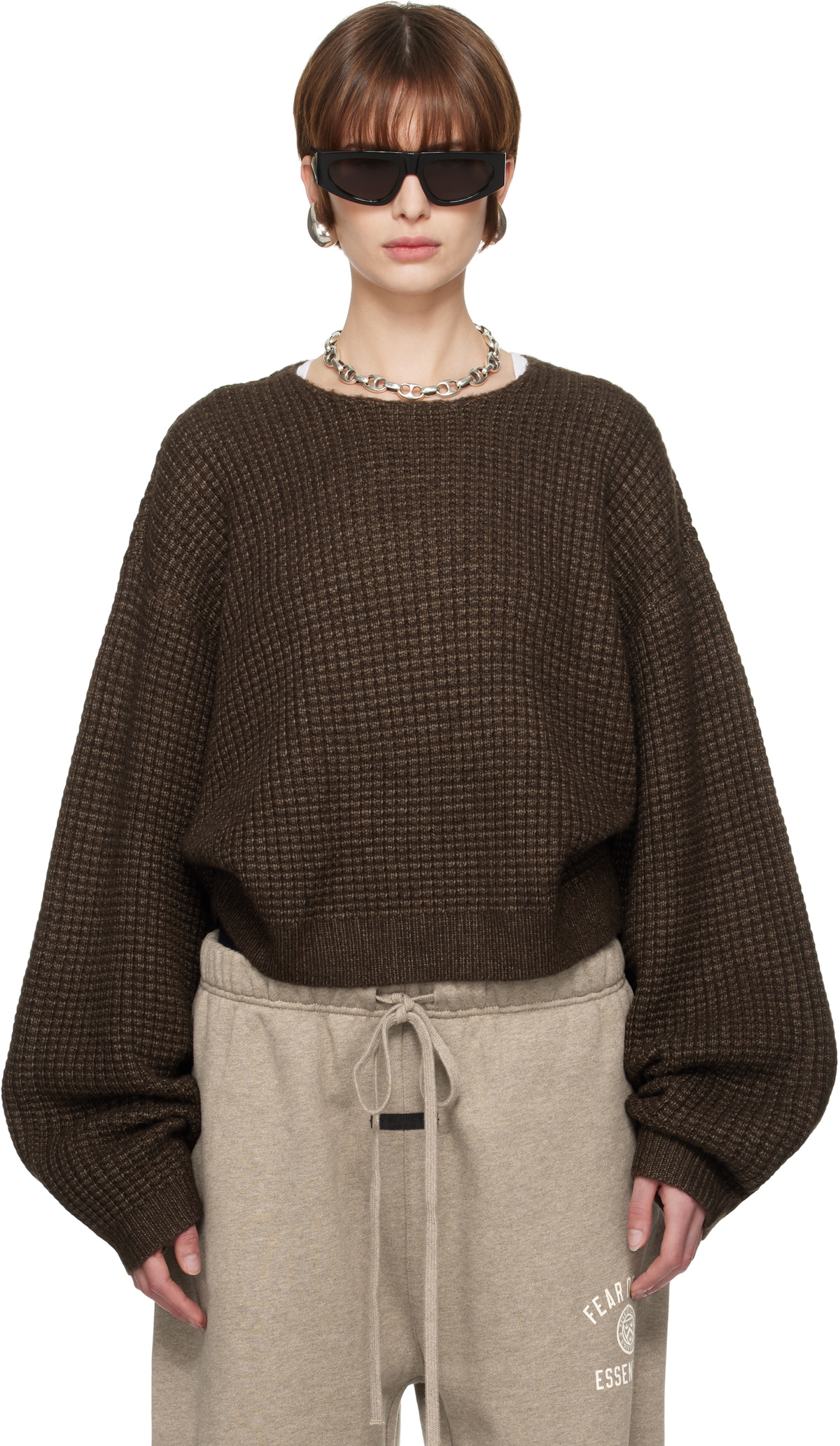 The North Face Brown Thick Waffle Knit Sweater cheapest S