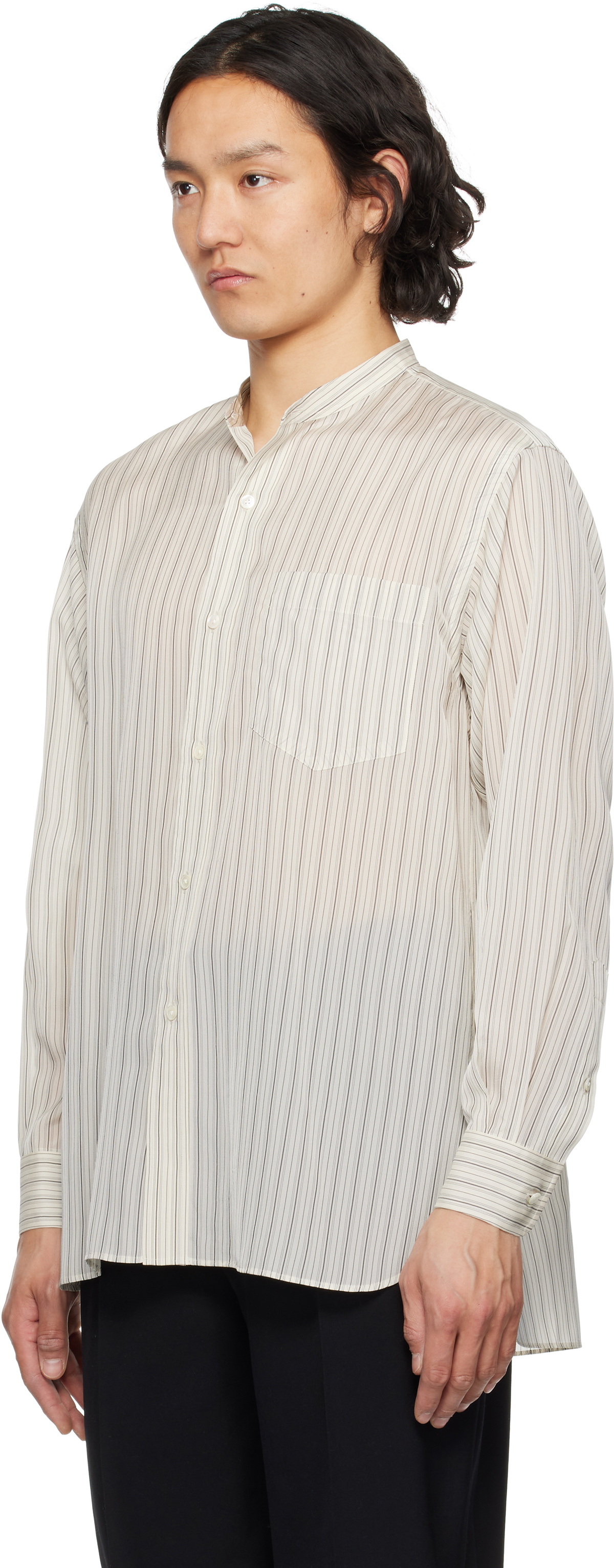 YLÈVE Off-White Acetate Cupra Stand Collar Shirt
