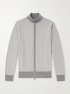 N.PEAL - Birdseye Textured Organic Cashmere Zip-Up Cardigan - Gray