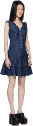 Anna Sui Navy Ruffle Denim Midi Dress