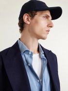 Brunello Cucinelli - Logo-Embroidered Leather-Trimmed Cotton-Twill Baseball Cap - Blue