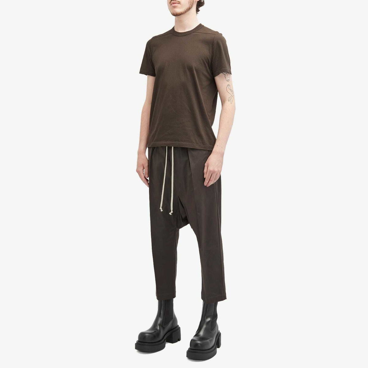 Rick Owens Men's Drawstring Heavy Cropped Trousers in Dark Dust