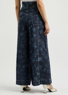 Lovebirds Printed Wide-leg Cotton Trousers Navy