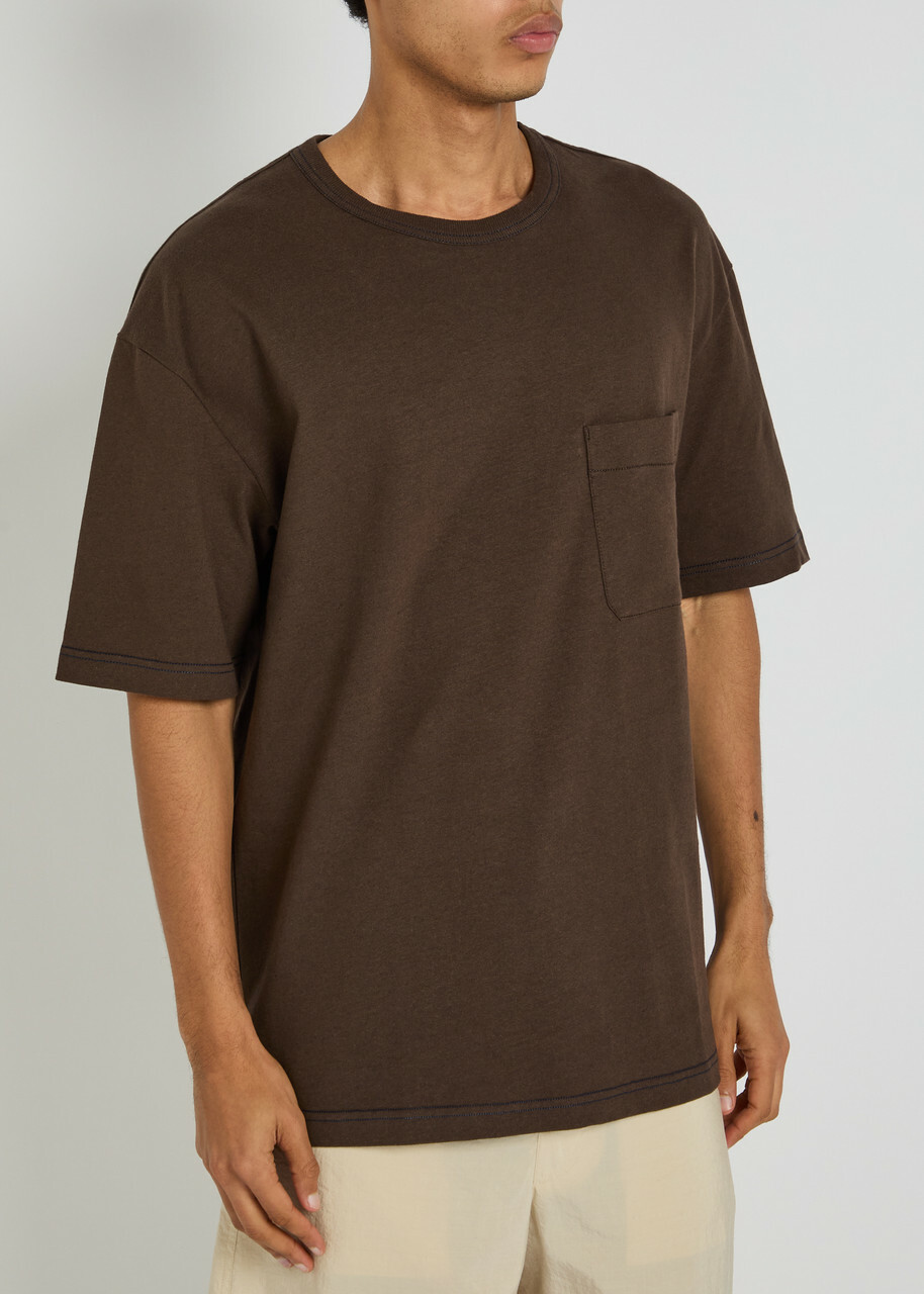 Lemaire Boxy Cotton and Linen-blend T-shirt Brown