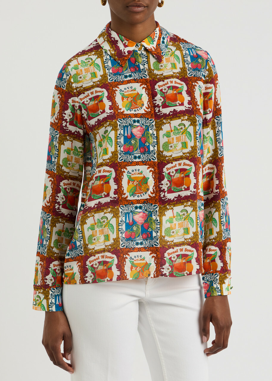 Alice+Olivia - alice+olivia カジュアルシャツ S 青xオレンジx緑等(総柄) 【古着】【中古】 Alice + Olivia Willa Printed Silk Shirt Multicoloured Alice