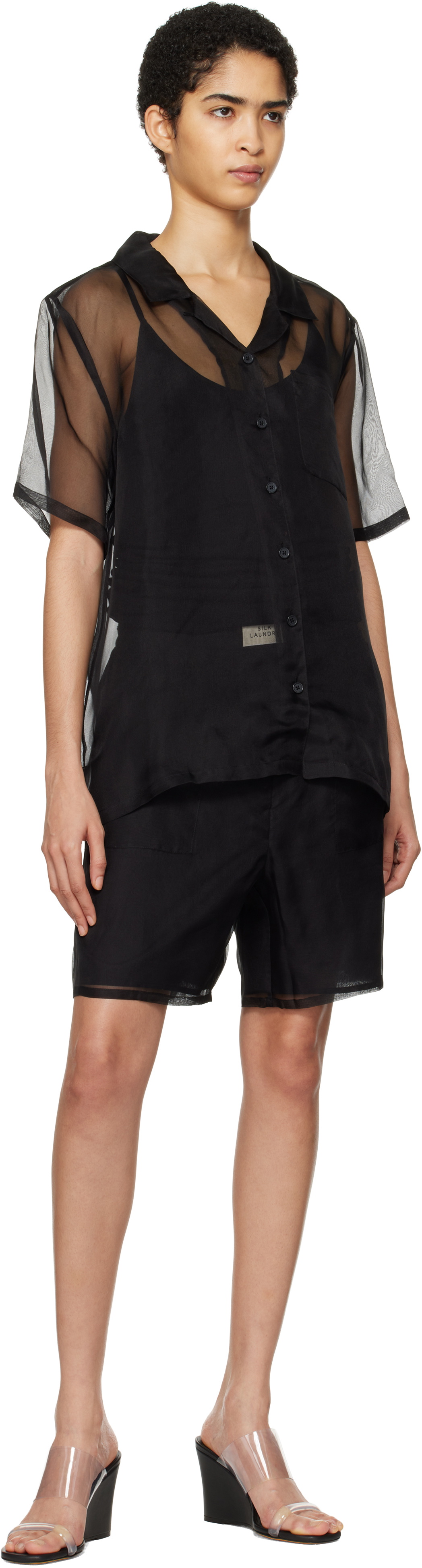 Silk Laundry Black Organza Camp Shirt