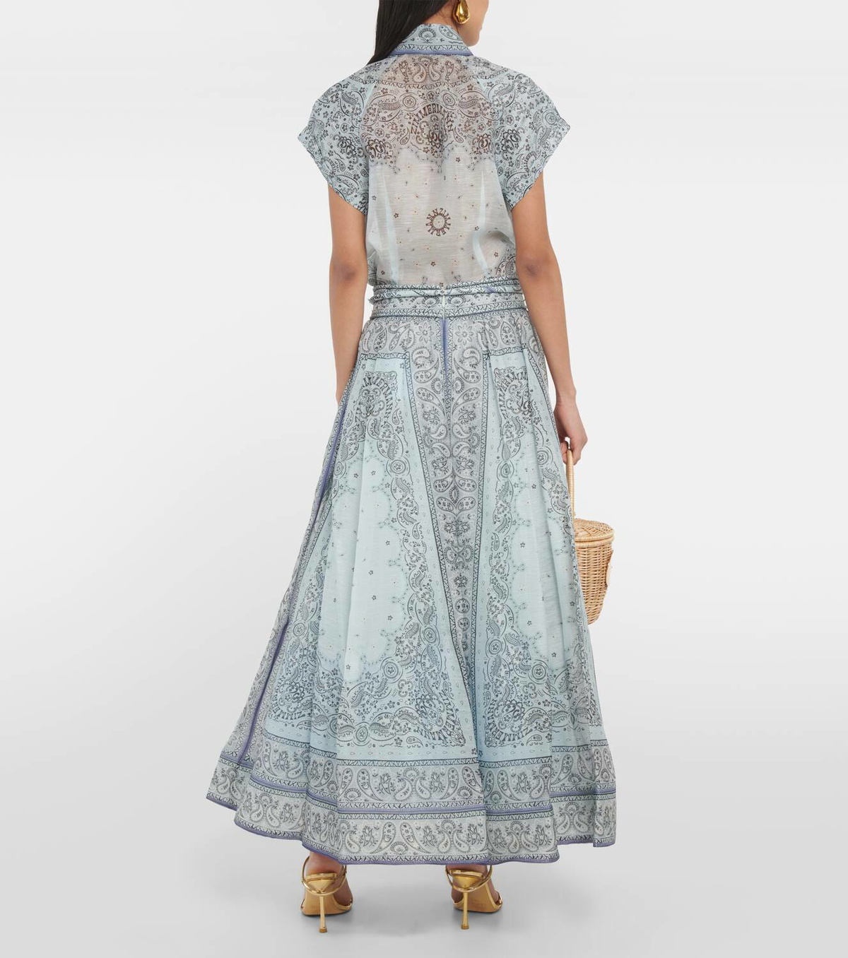 Zimmermann Matchmaker printed linen and silk midi skirt