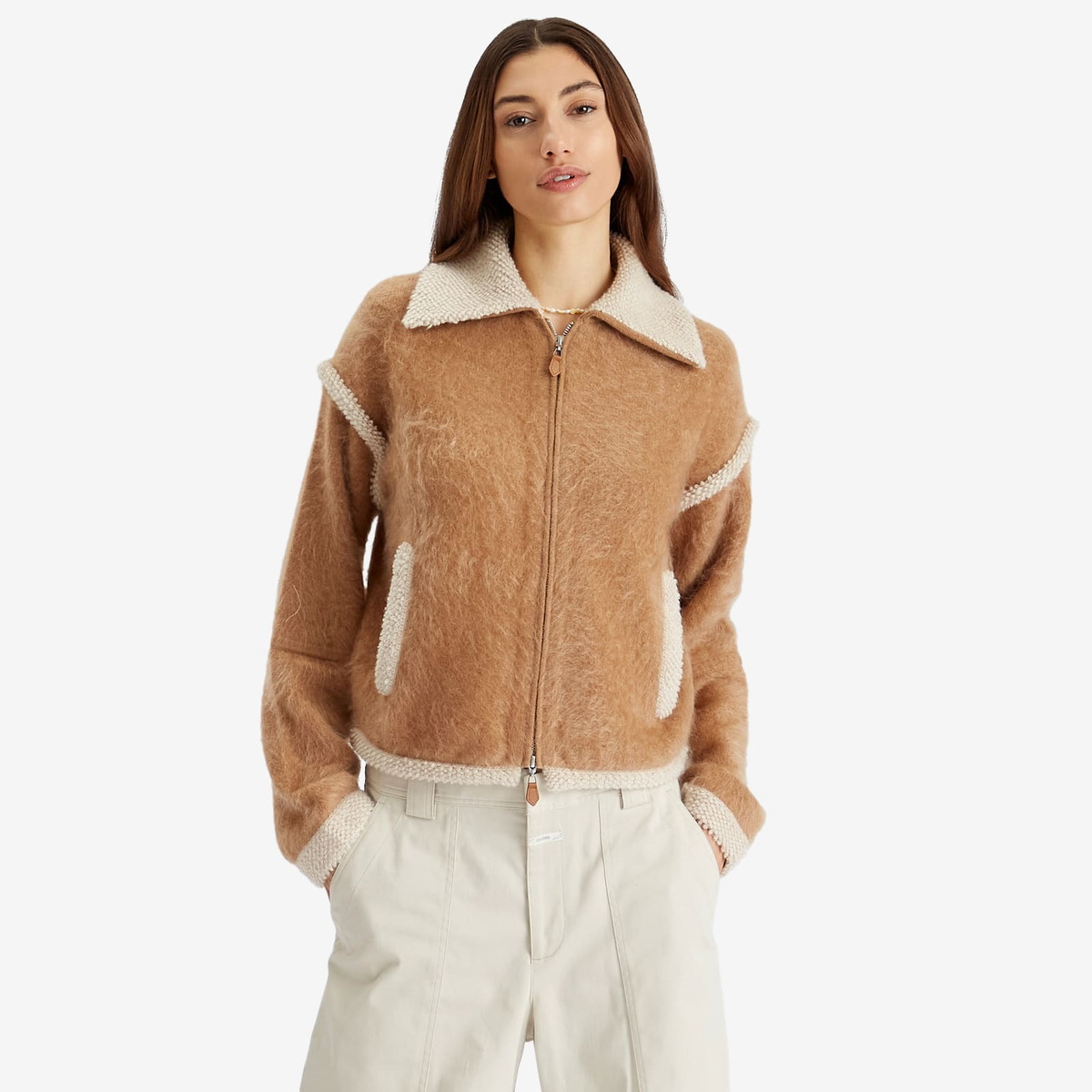 GUEST IN RESIDENCE Women's Grizzly Bomber Jacket in Almond/Oatmeal
