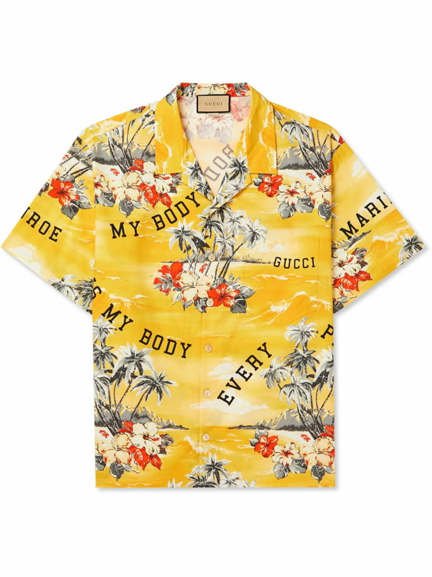 Photo: GUCCI - Oversized Camp-Collar Printed Cotton-Poplin Shirt - Yellow