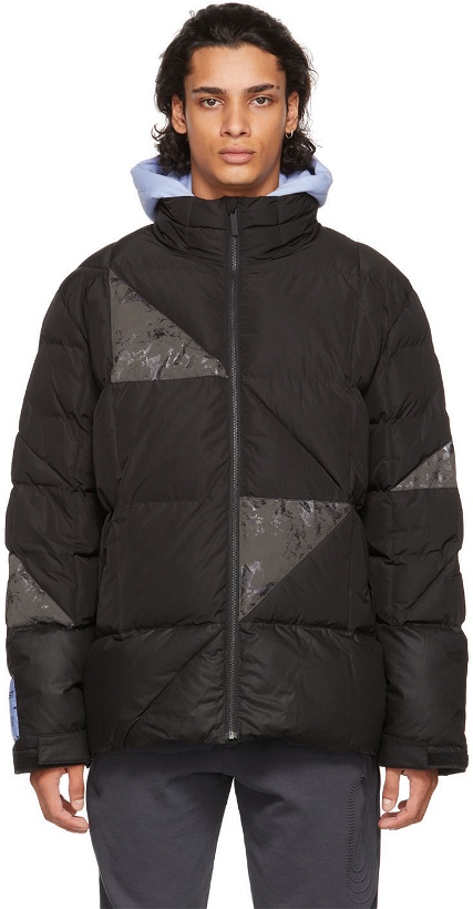 Photo: MCQ Black Waxed Cotton Patched Puffer Jacket