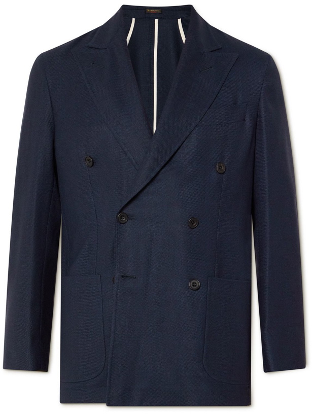 Photo: Rubinacci - Unstructured Double-Breasted Wool-Hopsack Suit Jacket - Blue