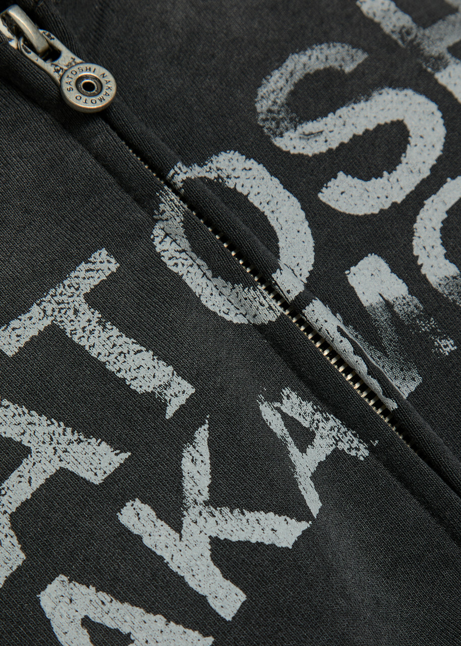 Satoshi Nakamoto Luke Printed Hooded Distressed Cotton Sweatshirt Black