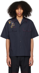 Marni Navy Embroidered Bowling Shirt