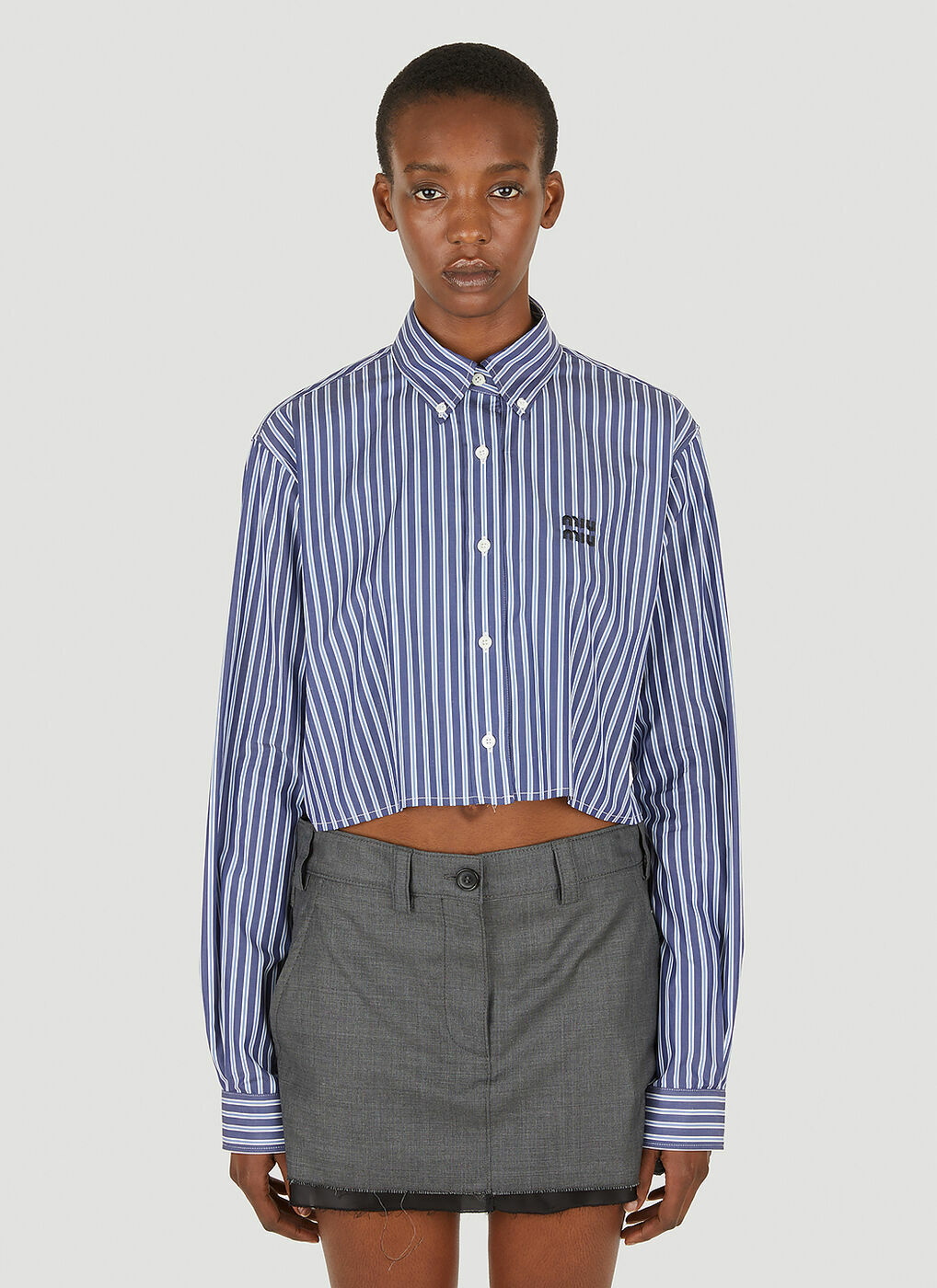 Striped Logo Shirt in Blue Miu Miu