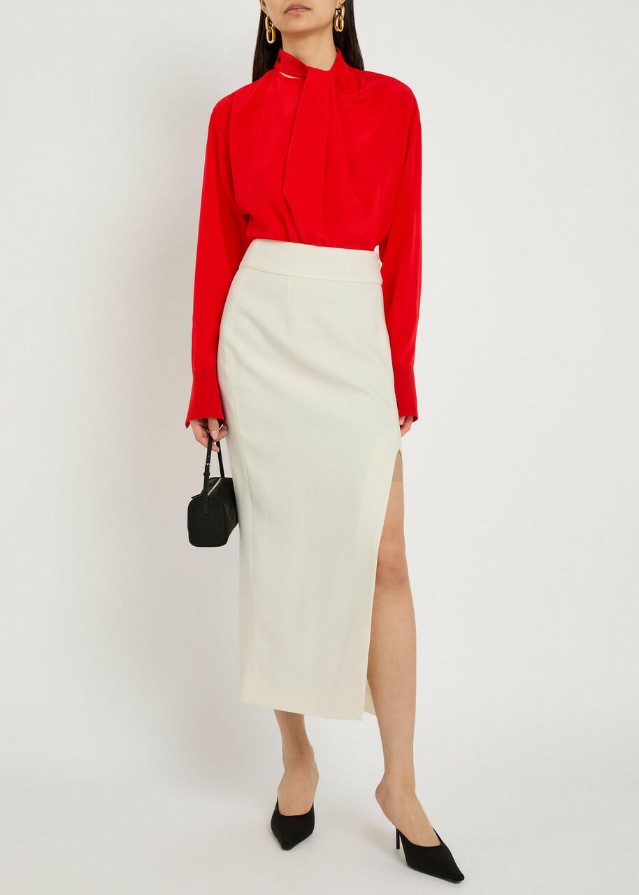 Victoria Beckham Draped Asymmetric Silk Blouse Red