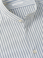 Boglioli - Grandad-Collar Striped Cotton-Blend Shirt - Blue